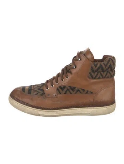 Pre-owned Louis Vuitton 2013 Knit Lace-up Boots In Brown