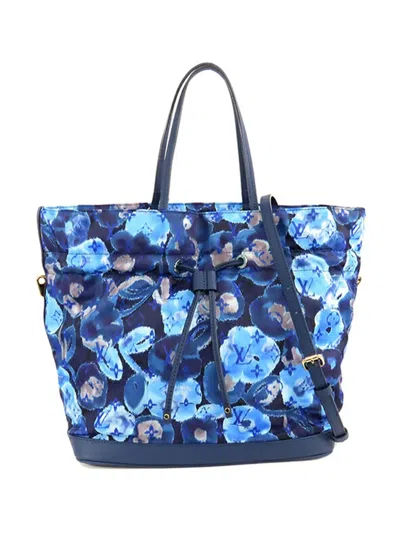 Pre-owned Louis Vuitton 2013 Limited Edition Monogram Nylon Ikat Noefull Mm Bucket Bag In Blue