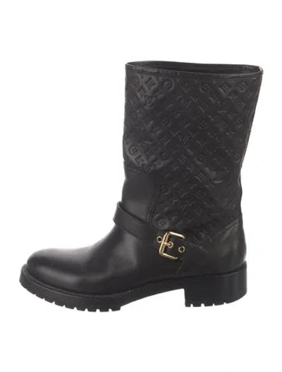 Pre-owned Louis Vuitton 2013 Lv Monogram Moto Boots In Black