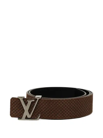 Pre-owned Louis Vuitton 2013 Mini Damier Suede Reversible Initiales Belt In Brown