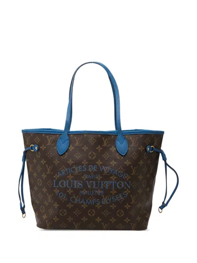 Pre-owned Louis Vuitton 2013 Monogram Ikat Neverfull Mm Tote Bag In Blue