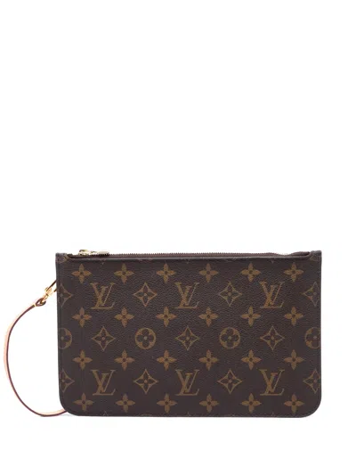 Pre-owned Louis Vuitton 2013 Monogram Neverfull Mm Pouch Clutch Bag In Brown