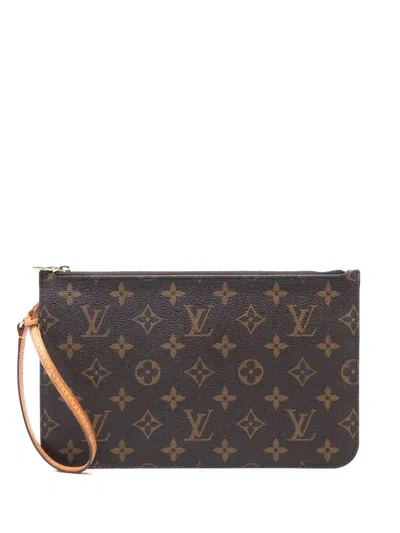 Pre-owned Louis Vuitton 2013 Monogram Neverfull Pochette Pouch In Brown