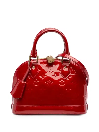 Pre-owned Louis Vuitton 2013 Monogram Vernis Alma Bb Satchel In Red