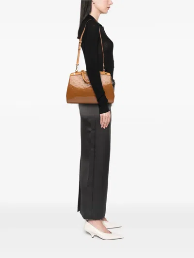 Pre-owned Louis Vuitton 2013 Monogram Vernis Brea Mm Satchel In Brown