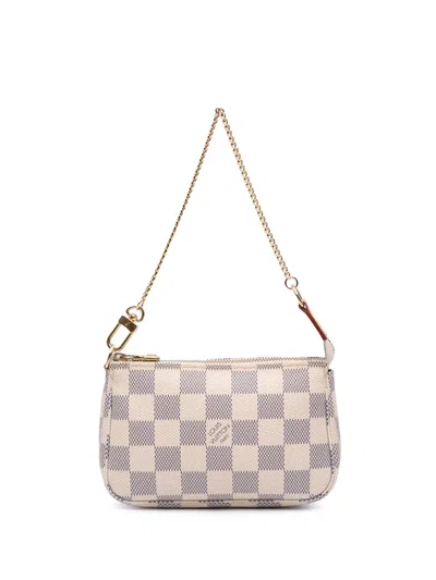 Pre-owned Louis Vuitton 2014 Damier Azur Mini Pochette Accessoires Handbag In White