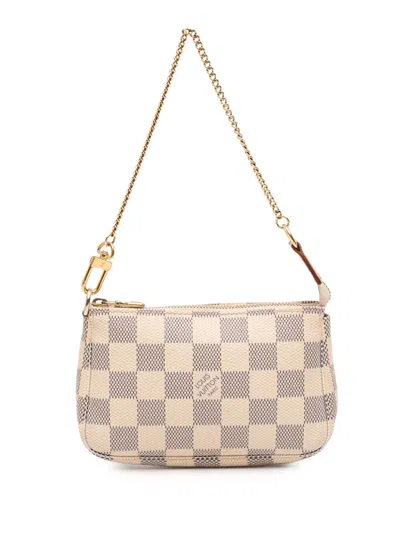 Pre-owned Louis Vuitton 2014 Damier Azur Mini Pochette Accessoires Handbag In White
