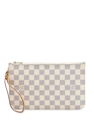 Pre-owned Louis Vuitton 2014 Damier Azur Neverfull Mm Pouch In White