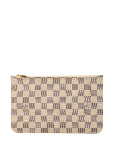 Pre-owned Louis Vuitton 2014 Damier Azur Neverfull Mm Pouch In White