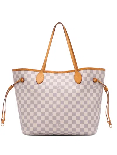 Pre-owned Louis Vuitton 2014 Damier Azur Neverfull Mm Tote Bag In White