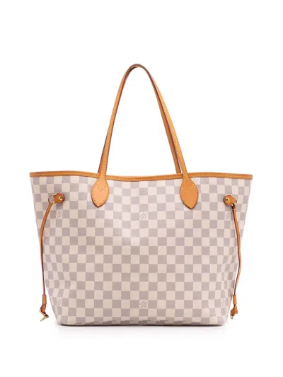 Pre-owned Louis Vuitton 2014 Damier Azur Neverfull Mm Tote Bag In White
