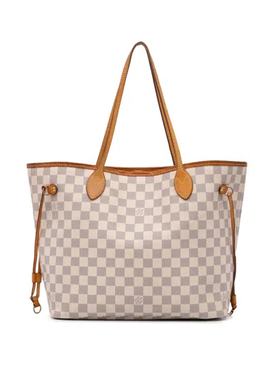Pre-owned Louis Vuitton 2014 Damier Azur Neverfull Mm Tote Bag In White