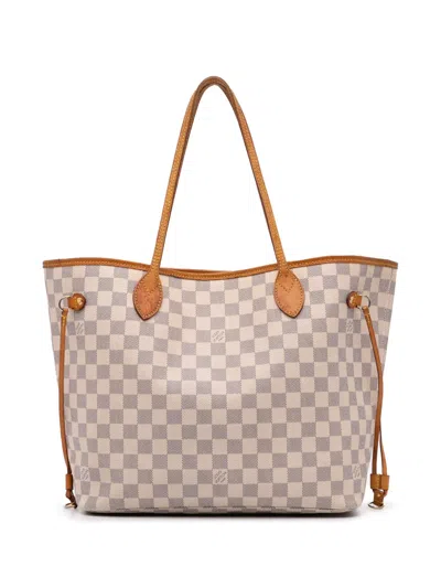 Pre-owned Louis Vuitton 2014 Damier Azur Neverfull Mm Tote Bag In White