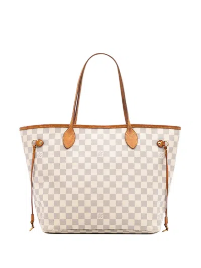 Pre-owned Louis Vuitton 2014 Damier Azur Neverfull Mm Tote Bag In White