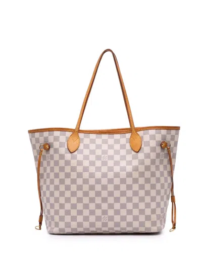 Pre-owned Louis Vuitton 2014 Damier Azur Neverfull Mm Tote Bag In White