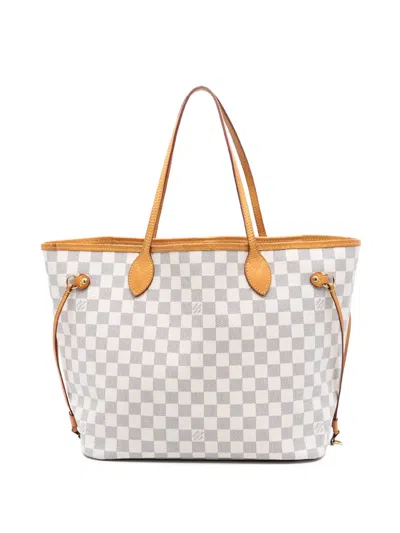 Pre-owned Louis Vuitton 2014 Damier Azur Neverfull Mm Tote Bag In White