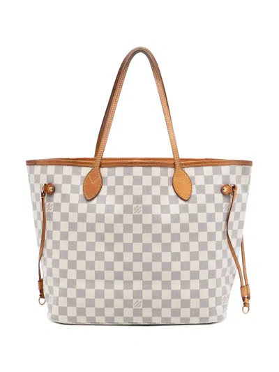 Pre-owned Louis Vuitton 2014 Damier Azur Neverfull Mm Tote Bag In White