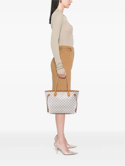 Pre-owned Louis Vuitton 2014 Damier Azur Neverfull Mm Tote Bag In White