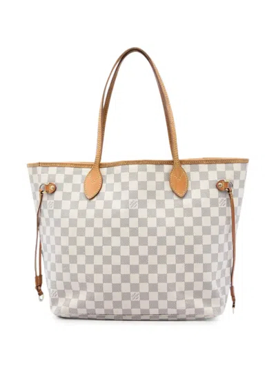 Pre-owned Louis Vuitton 2014 Damier Azur Neverfull Mm Tote Bag In White