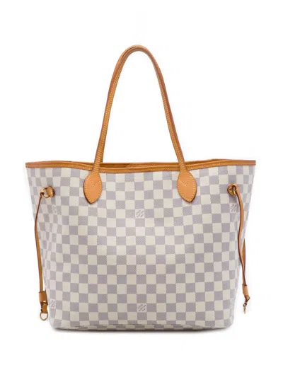 Pre-owned Louis Vuitton 2014 Damier Azur Neverfull Mm Tote Bag In White