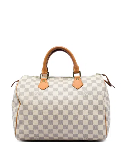 Pre-owned Louis Vuitton 2014 Damier Azur Speedy 30 Boston Bag In White