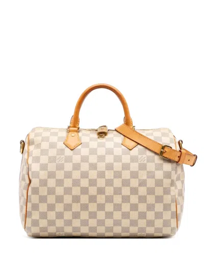 Pre-owned Louis Vuitton 2014 Damier Azur Speedy Bandouliere 30 Satchel In White