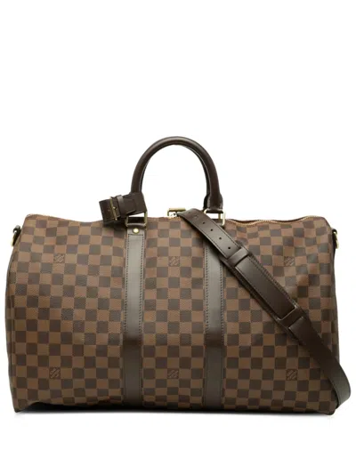 Pre-owned Louis Vuitton 2014 Damier Ebene Keepall Bandouliere 45 Travel Bag In Brown