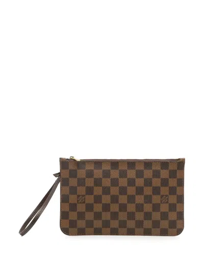 Pre-owned Louis Vuitton 2014 Damier Ebene Neverfull Mm Pouch In Brown