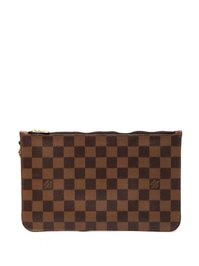 Pre-owned Louis Vuitton 2014 Damier Ebene Neverfull Mm Pouch In Brown