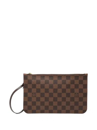Pre-owned Louis Vuitton 2014 Damier Ebene Neverfull Mm Pouch In Brown