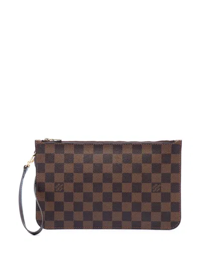 Pre-owned Louis Vuitton 2014 Damier Ebene Neverfull Mm Pouch In Brown
