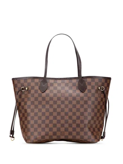 Pre-owned Louis Vuitton 2014 Damier Ebene Neverfull Mm Tote Bag In Brown