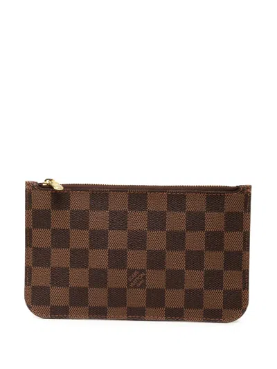 Pre-owned Louis Vuitton 2014 Damier Ebene Neverfull Pm Pouch In Brown