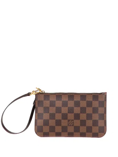 Pre-owned Louis Vuitton 2014 Damier Ebene Neverfull Pochette Pouch In Brown