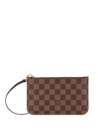 Pre-owned Louis Vuitton 2014 Damier Ebene Neverfull Pouch In Brown