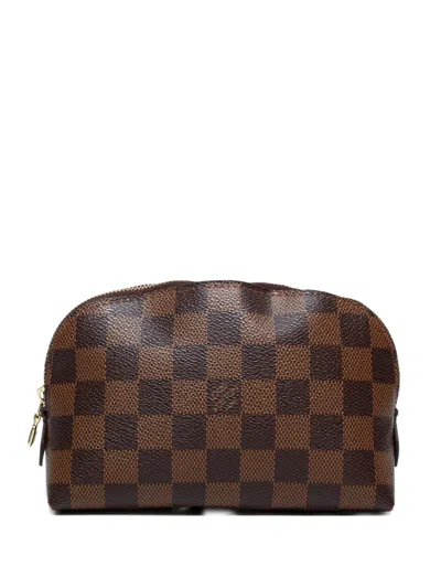 Pre-owned Louis Vuitton 2014 Damier Ebene Pochette Cosmetic Pm Pouch In Brown