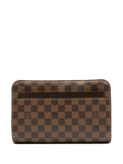 Pre-owned Louis Vuitton 2014 Damier Ebene Saint Louis Pochette Clutch Bag In Brown