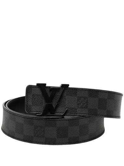 Pre-owned Louis Vuitton 2014 Damier Graphite Initiales Belt In Black