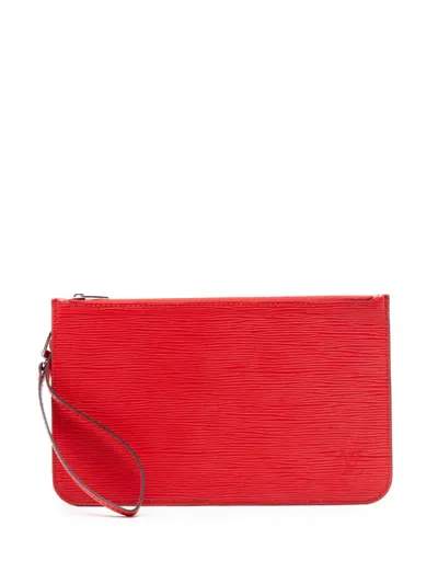 Pre-owned Louis Vuitton 2014 Epi Neverfull Pouch In Red