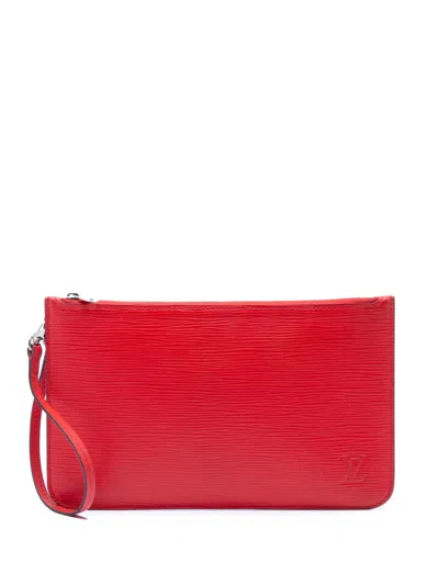 Pre-owned Louis Vuitton 2014 Epi Neverfull Pouch In Red