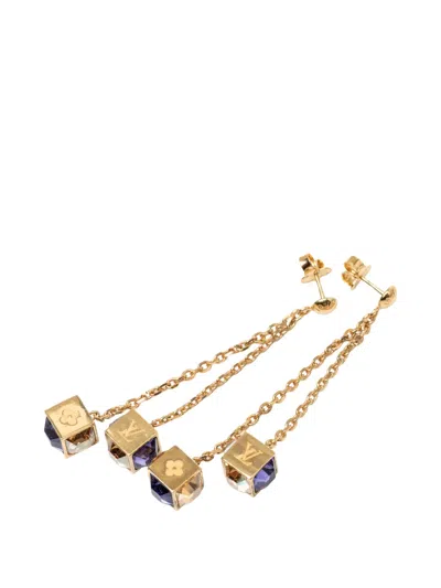 Pre-owned Louis Vuitton 2014 Gold Plated Strass Gamble Drop Push Back Earrings Costume Earrings