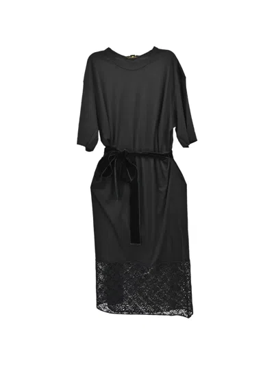 Pre-owned Louis Vuitton 2014 Lace-detail Midi Dress In Black