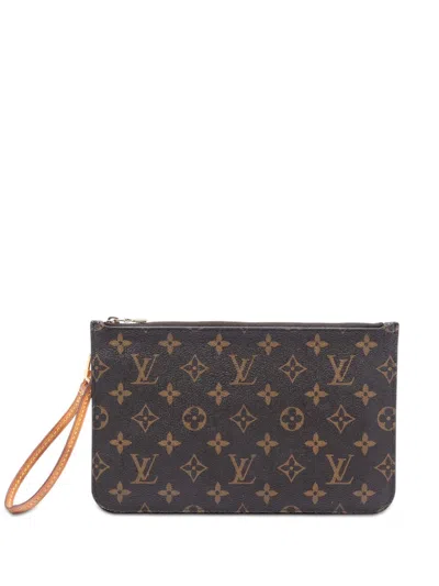 Pre-owned Louis Vuitton 2014 Monogram Neverfull Mm Pouch In Brown