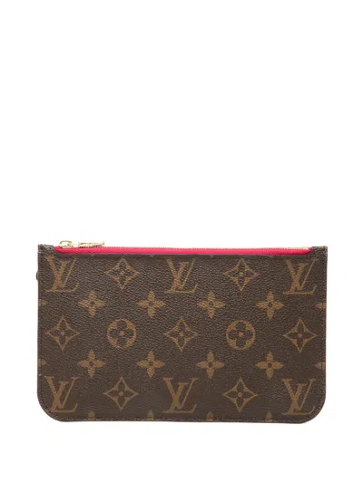 Pre-owned Louis Vuitton 2014 Monogram Neverfull Pm Pouch In Brown