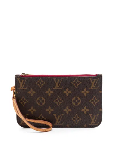 Pre-owned Louis Vuitton 2014 Monogram Neverfull Pm Pouch In Brown