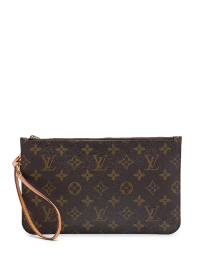 Pre-owned Louis Vuitton 2014 Monogram Neverfull Pochette Pouch In Brown