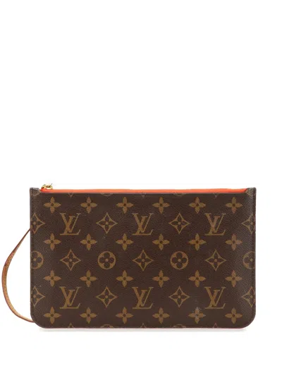 Pre-owned Louis Vuitton 2014 Monogram Neverfull Pouch In Brown
