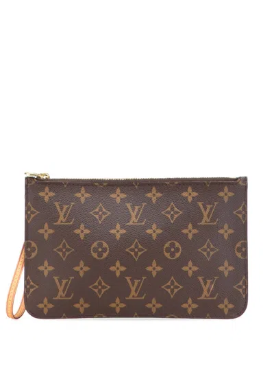 Pre-owned Louis Vuitton 2014 Monogram Neverfull Pouch In Brown