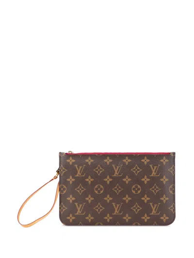 Pre-owned Louis Vuitton 2014 Monogram Neverfull Pouch In Brown
