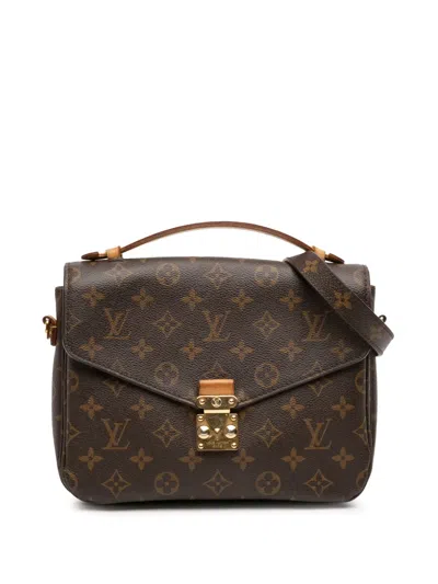 Pre-owned Louis Vuitton 2014 Monogram Pochette Metis Satchel In Brown